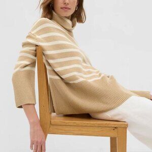 GAP 24/7 Split Hem Striped Mock Turtleneck Sweater Size M
